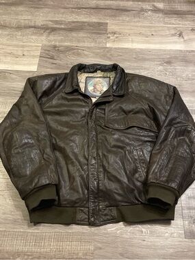 Men's Dark Brown Leather Bomber Jacket with map lining